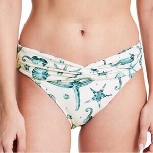 NWT AGUA BENDITA x TARGET | Seahorse Shell Print White Teal Bikini Bottom Sz. XL
